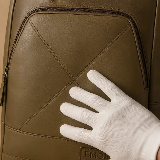 beige leather backpack smooth texture