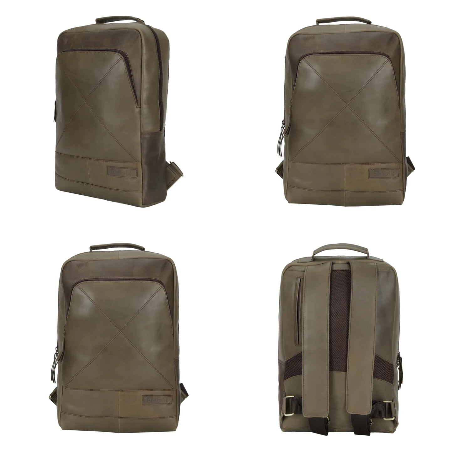 beige leather backpack all angles