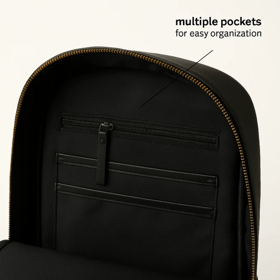 black leather backpack compartments image