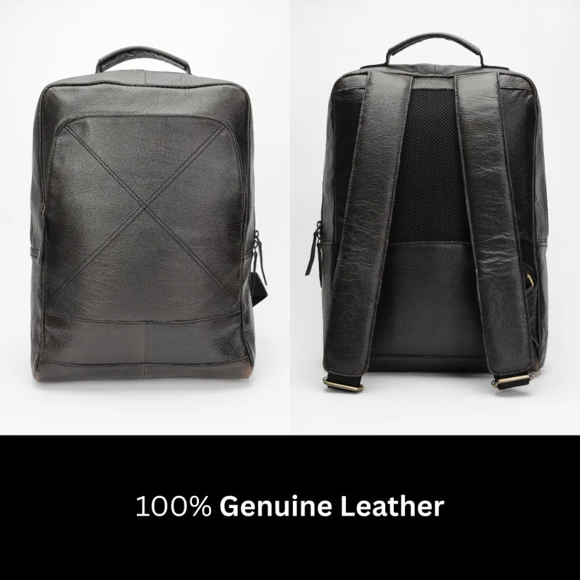 black leather backpack front and back image