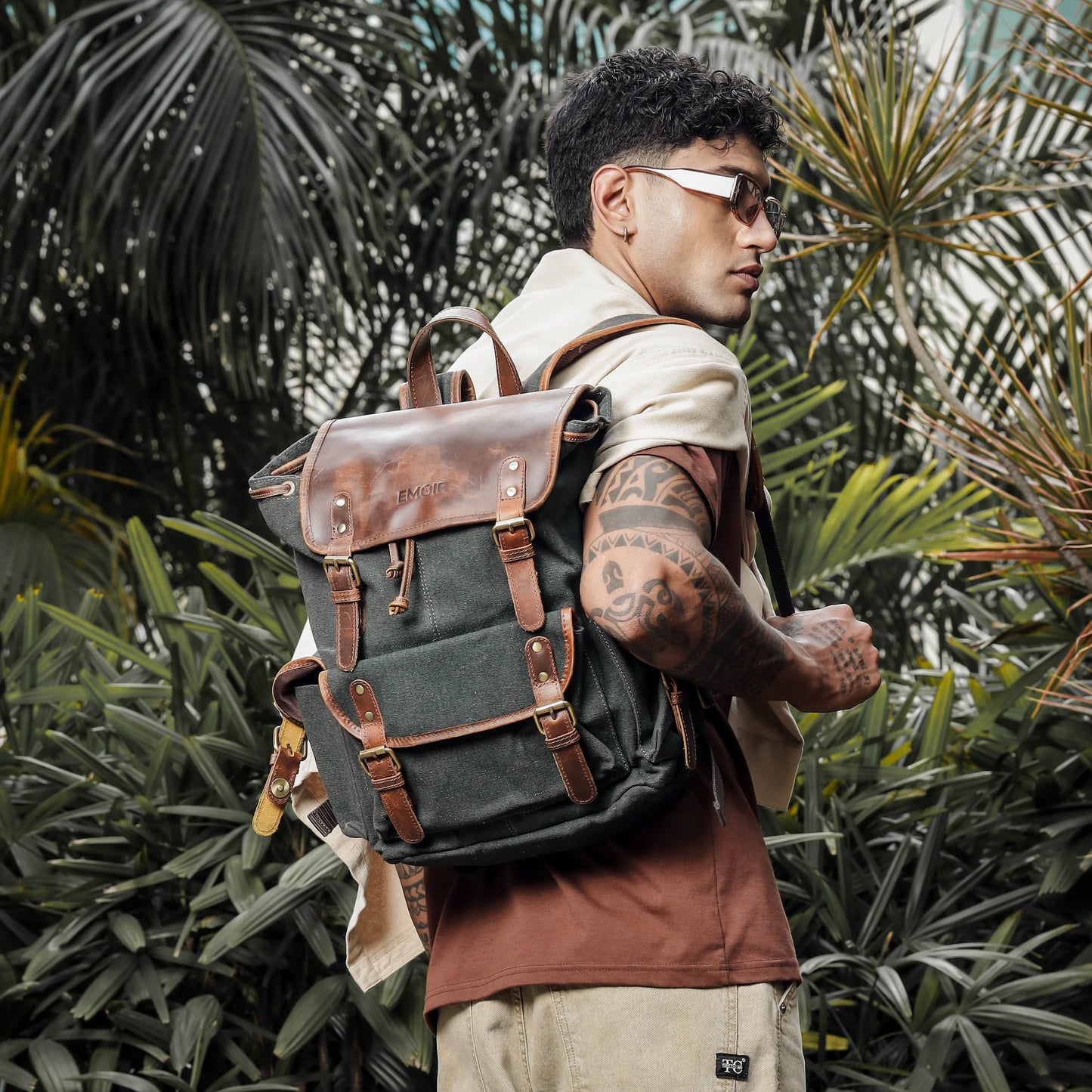 Men's Vintage Leather Laptop Backpack – Emerald Green Canvas