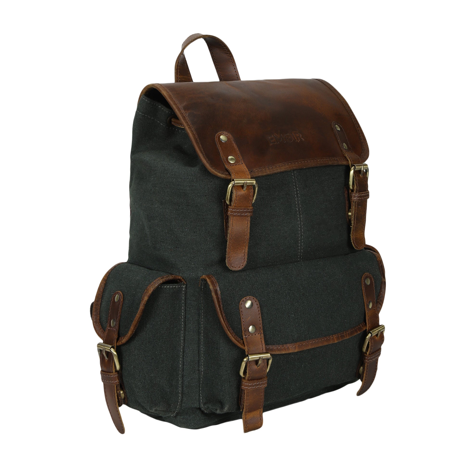 Men's Vintage Leather Laptop Backpack – Emerald Green Canvas