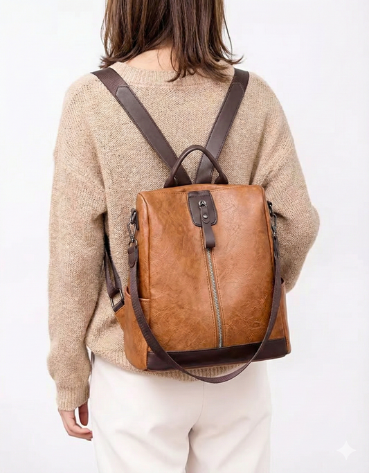 Leather Backpack for Women – Stylish Brown