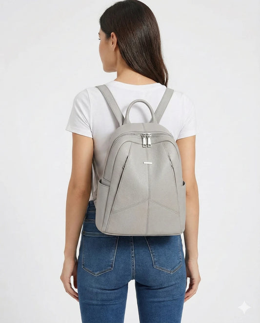 Grey Leather Backpack for Women