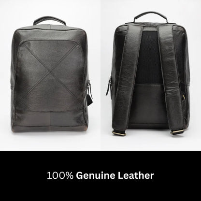 black leather backpack front and back image