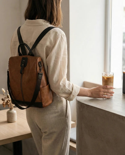 Leather Backpack for Women – Stylish Brown
