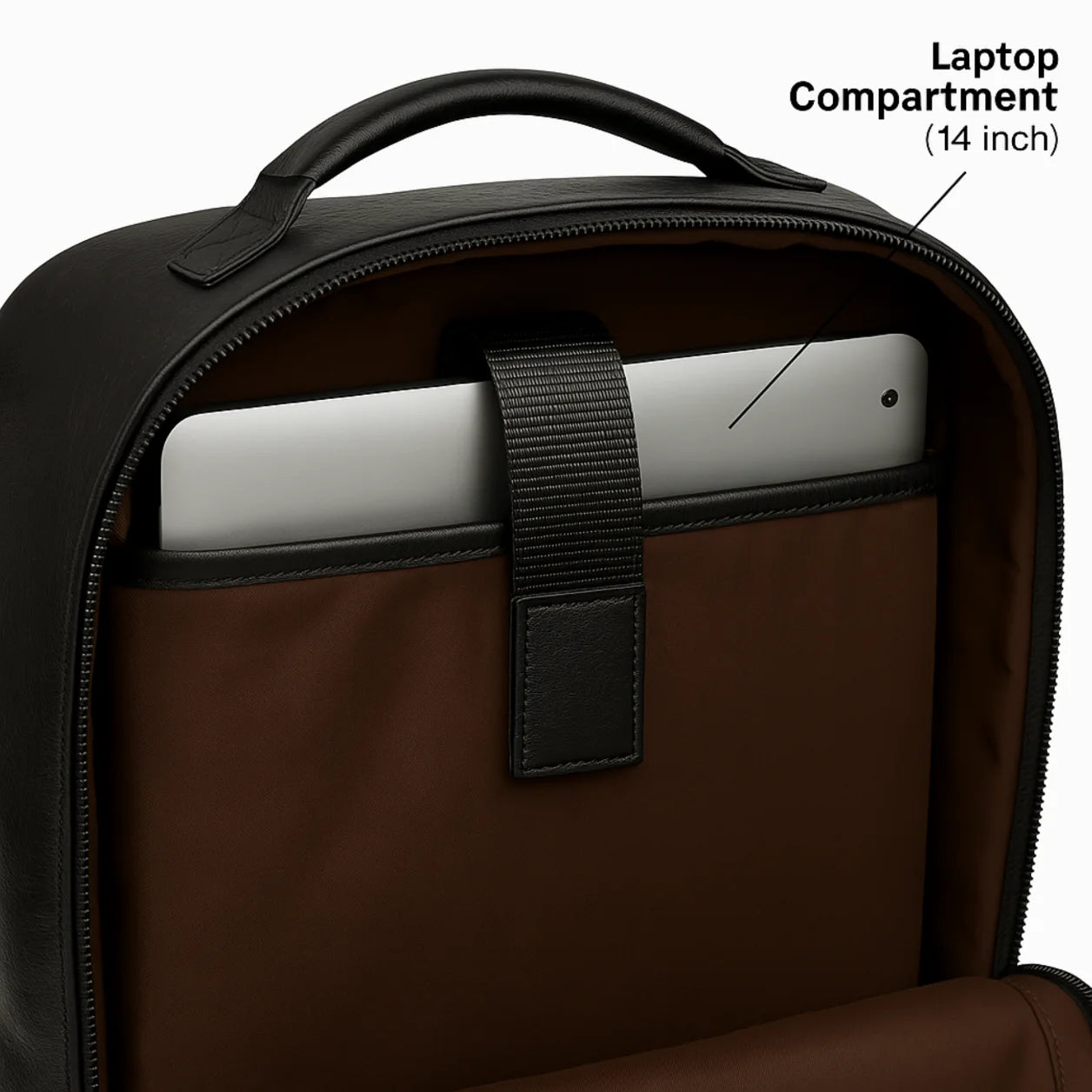 black leather backpack laptop compartment image