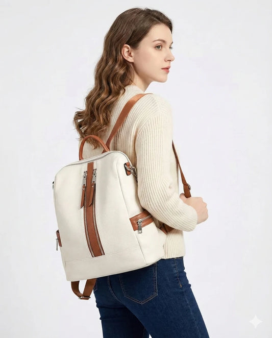 White Leather Backpack for Girls